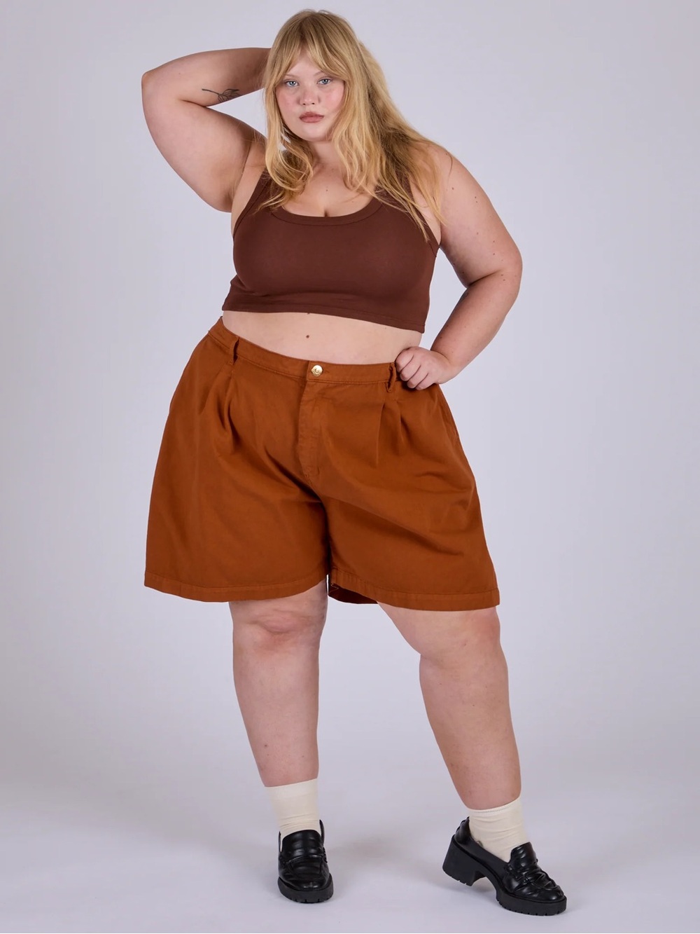 Big Bud Press PLEATED TROUSER SHORTS - BURNT TERRACOTTA 4x